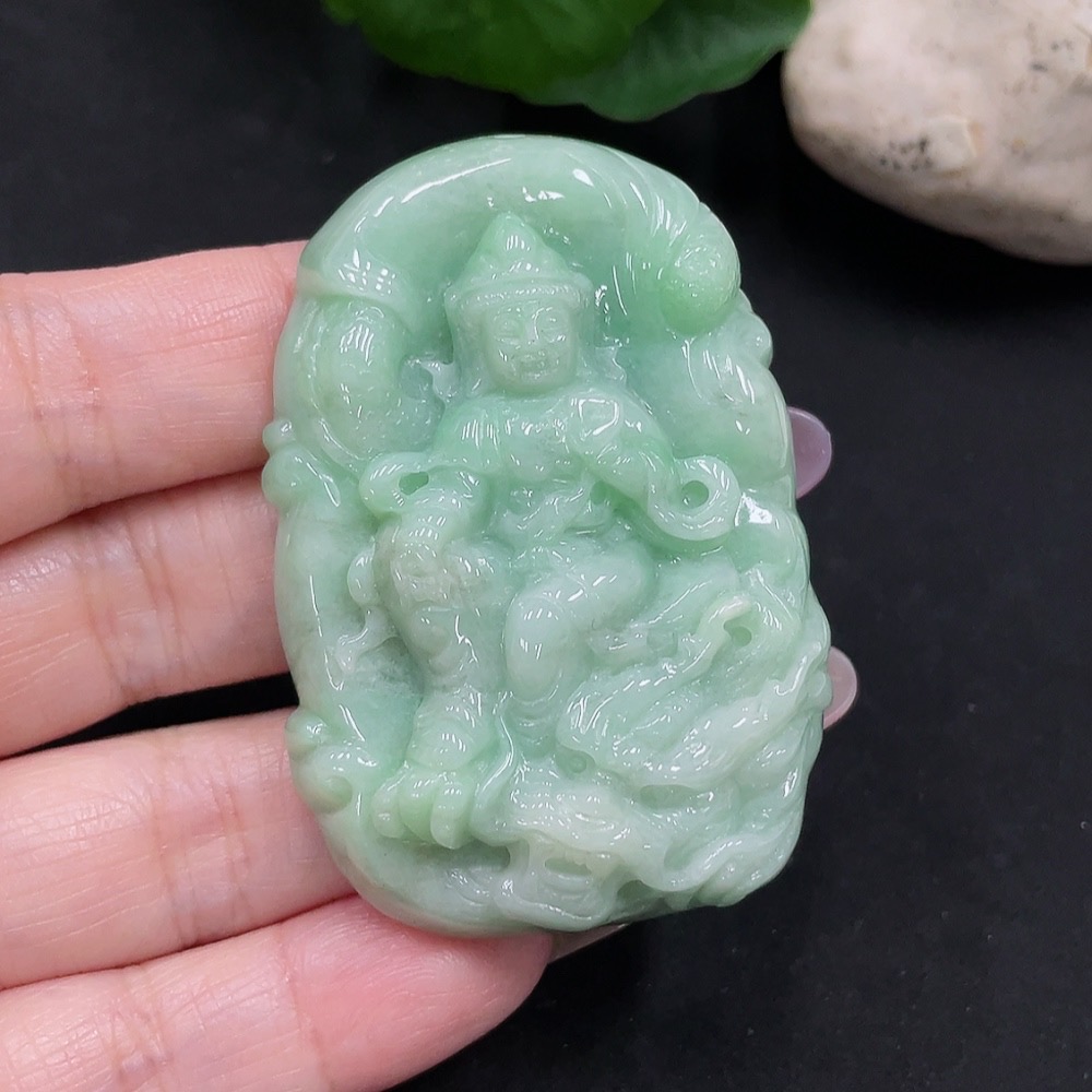F35128124 Jadeite Dragon-Riding Guanyin Pendant