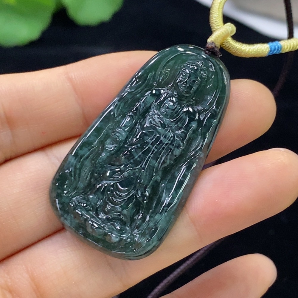 F32731855 JadeitePendant Buddha Amulet Total Weight Approx. 14.1g (including rope)