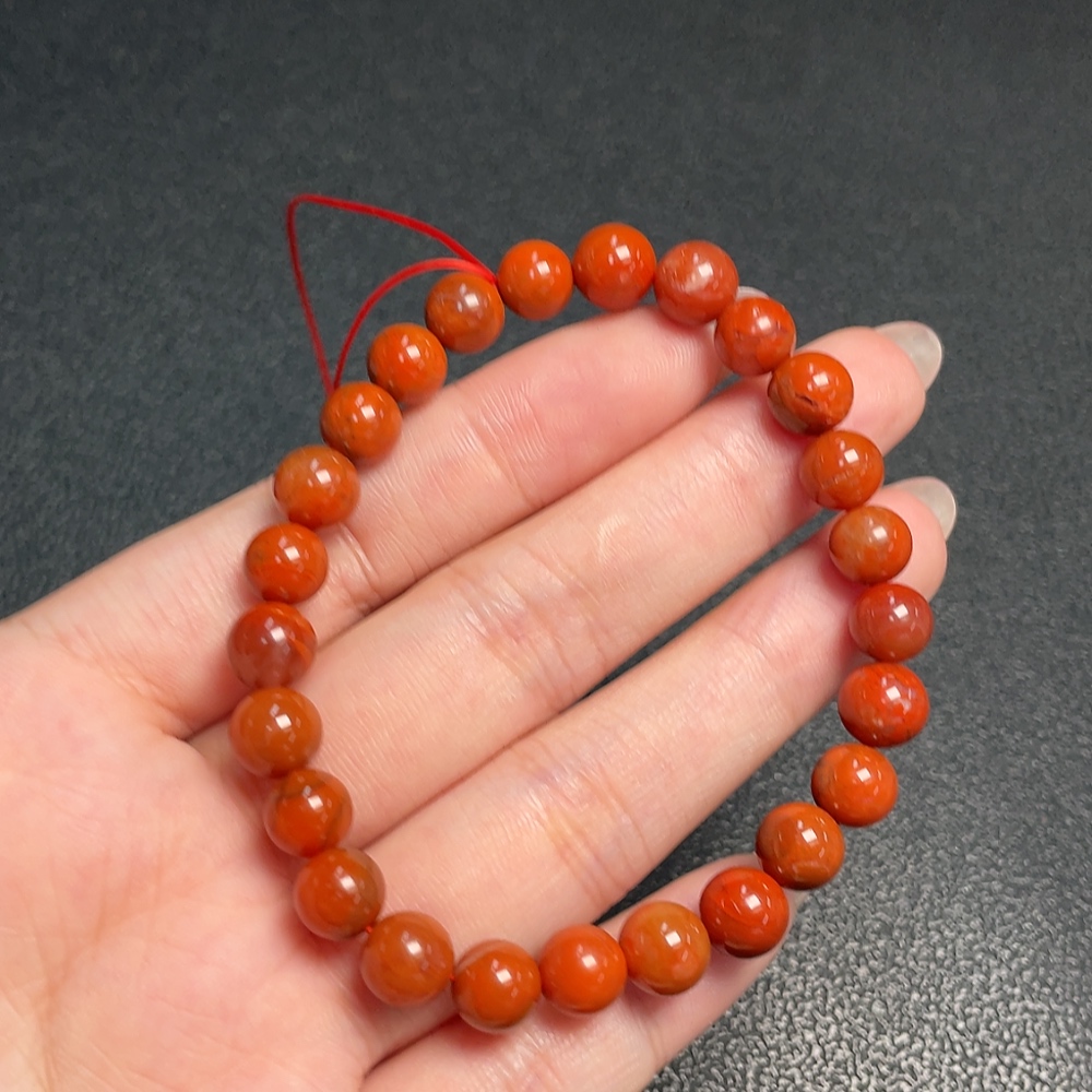 C33920622 Red Agate Bracelet with Visible Organic Matter, Total Weight Approx. 15.15g, Bead Size About 7.8mm
