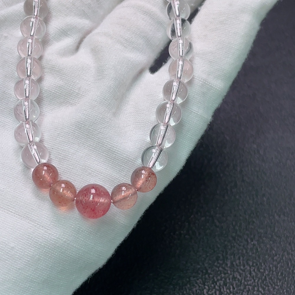 C33892031 Crystal bead strand with non-natural gemstones, non-gold, total weight approximately 18.77g, size 6.2-8.1mm