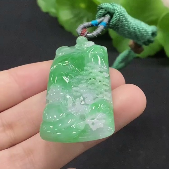 F35133279 Jadeite Pendant Landscape with Cord Total Weight Approx. 16.72g