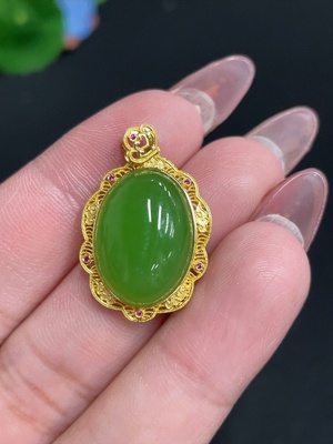 H26001429 Hetian Jade Inlaid Pendant, Cabochon, 18k, Total Weight Approx. 3.5g