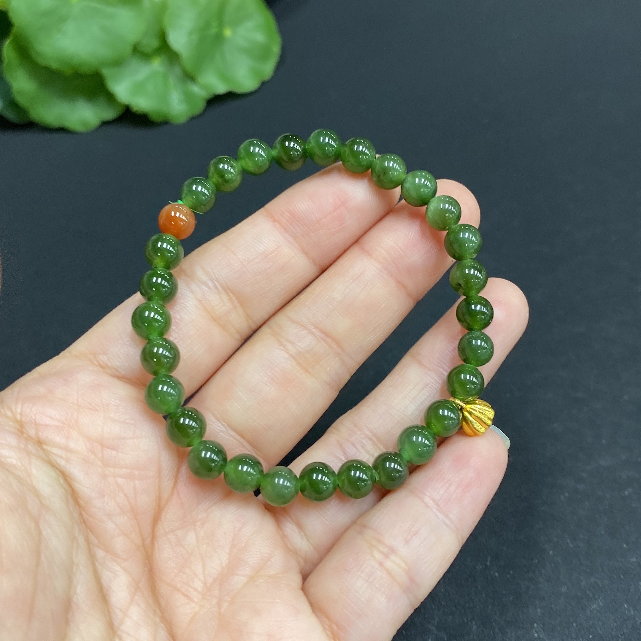 H33878913 Hetian Jade Bracelet, Approx. 5.7mm, 99% Gold Content, Total Weight Approx. 8.5g, With Southern Red Agate