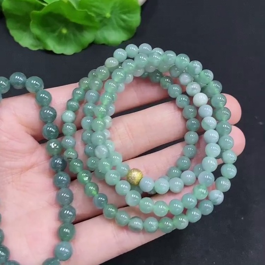 F32807075 Jadeite Bead Necklace + Bracelet Sell as a Lot Non-Gold Inlaid