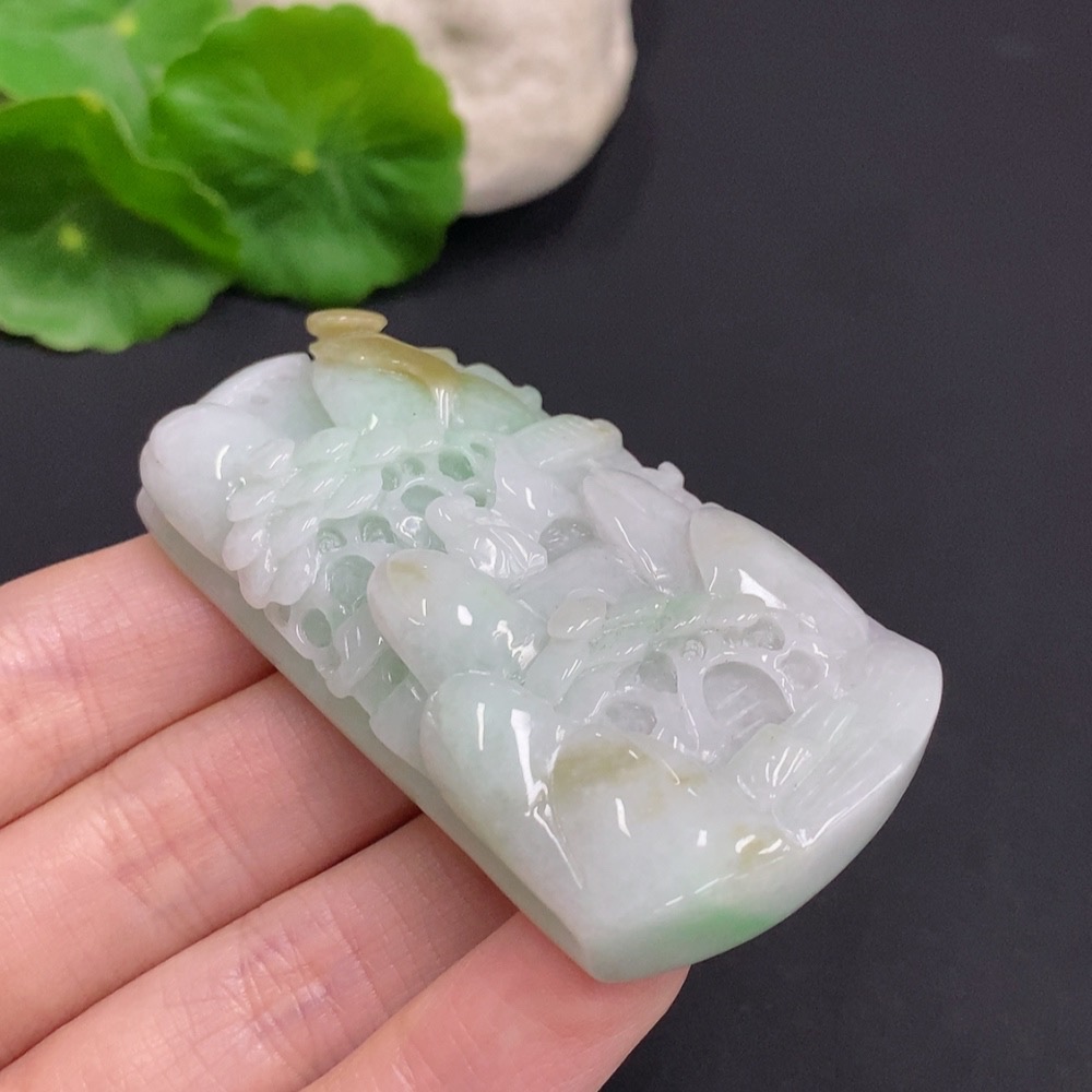 F35159511 Jadeite Landscape Pendant Total Weight Approx. 68.1g (Including Cord Weight) With Non-Jadeite Beads