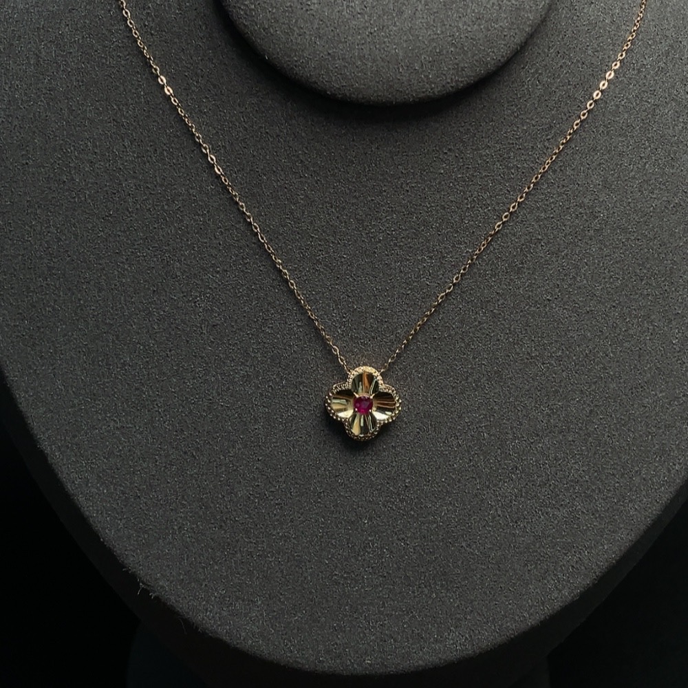 C29370129 Ruby Inlaid Necklace, 18k Gold, Item Weight Including Chain Approximately 2.17g
