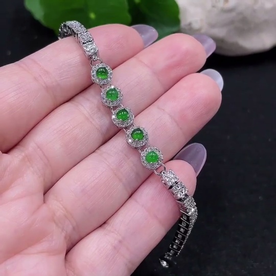 F34965482 Jadeite Inlaid Bracelet Total Weight Approx. 6.7g (Non-Gold Inlaid)