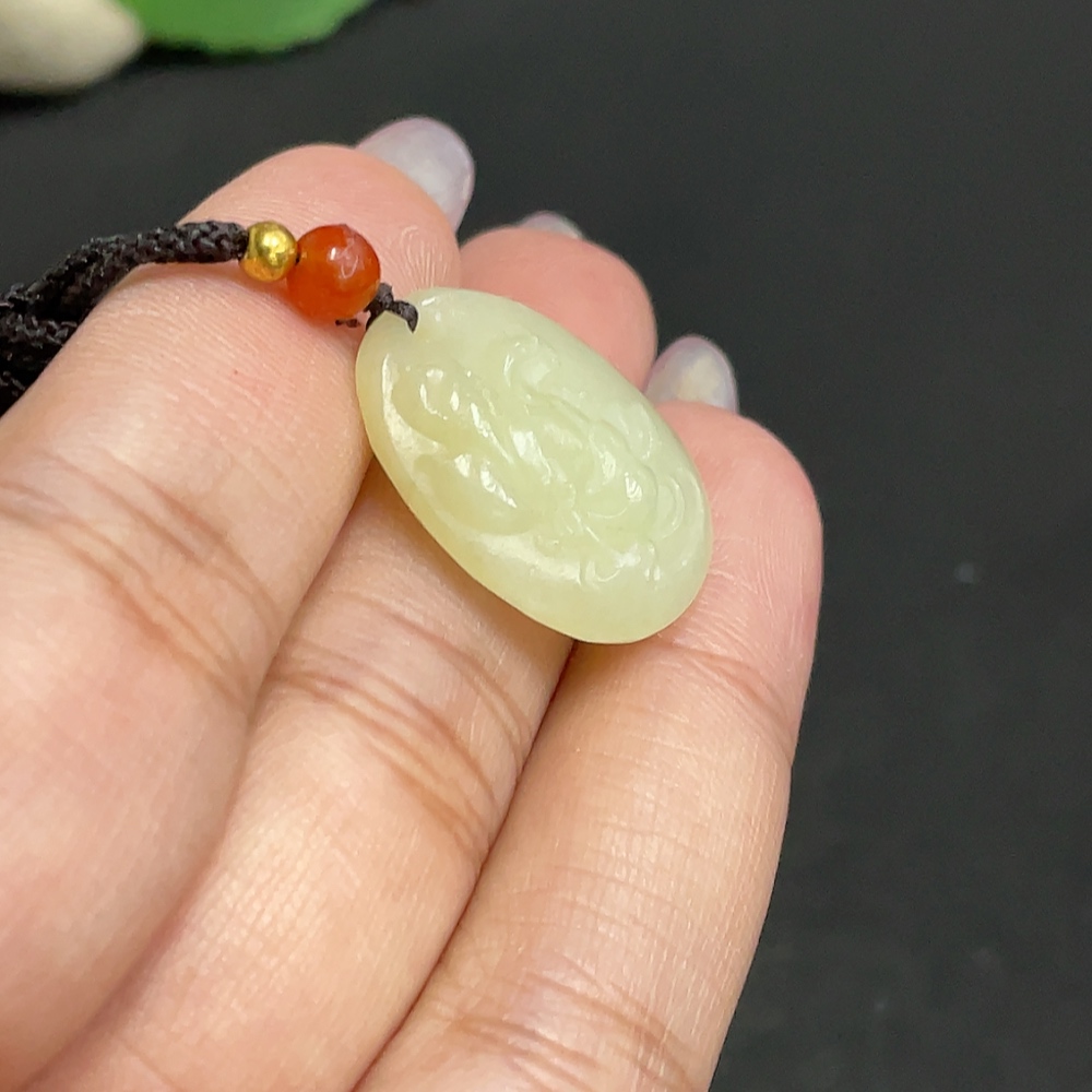 H34956478 Hetian Jade Pendant  Prosperity in Bloom  Total Weight: approx. 4.7g (including rope)