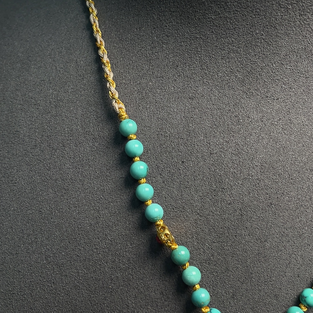 C34008553 Turquoise Pendant with Non-Natural Accent Stones, Total Weight Approx. 7.88g (Incl. Cord), Marked in Red Without Stamp, Surface Gold Content 75%, Rest Non-Gold
