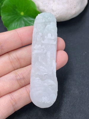 F40778987 翡翠毛货挂件山水牌 货品总约重21.83g