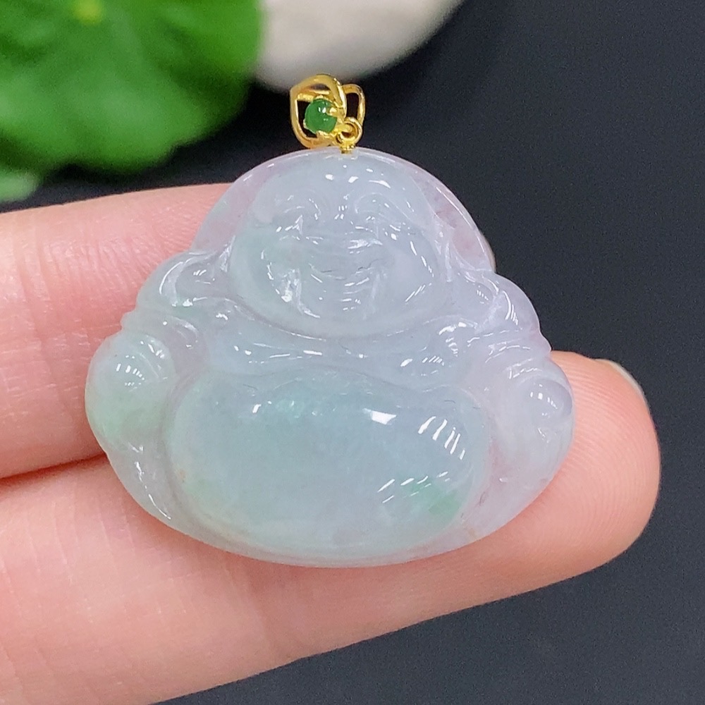 F31688494 JadeiteBuddha Pendant with 18K Gold Clasp, Total Weight Approximately 5.4g