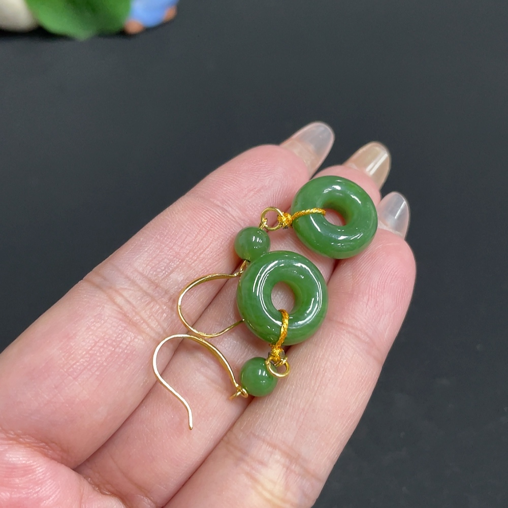 H32780628 Hetian Jade Inlaid Earrings Doughnut