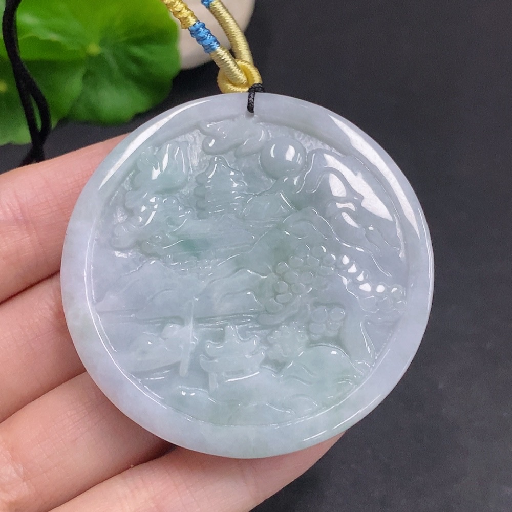 F34035503 Jadeite Landscape Pendant, Total Weight Approximately 70.8g (Including Rope)