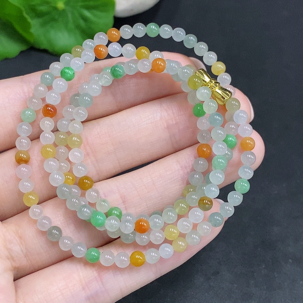 F34022594 Jadeite Bead Necklace Non-Gold Setting Total Weight Approximately 14.6g Size About 3.5mm Yellow Bead Color Origin Undetermined