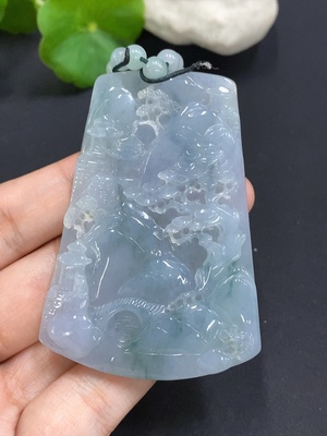 F29410913 Jadeite Landscape Pendant with Chain Total Weight Approx. 84.5g (Color Origin Undetermined)