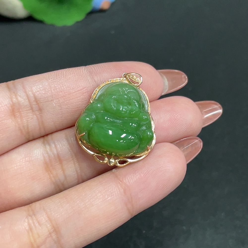 H34054436 Hetian Jade Inlaid Pendant, Buddha, Non-Diamond, 18k, Total Weight Approx. 5.9g