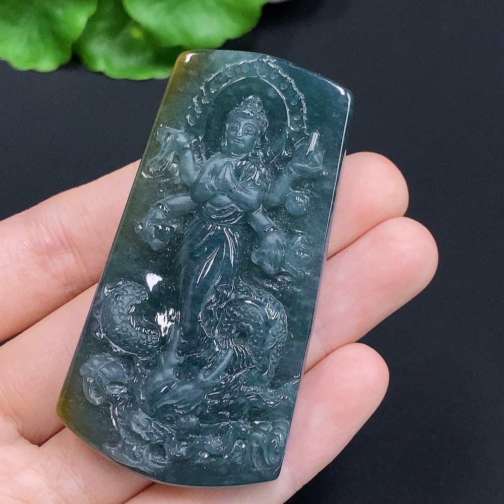 F30513032 Jadeite Imperial Dragon Guanyin Pendant