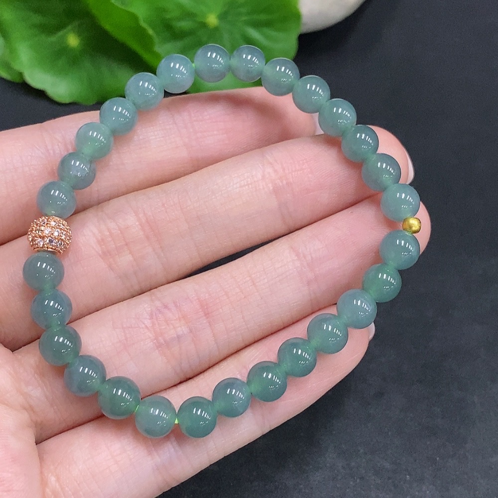 F34022677 Jadeite Bracelet Small Beads with 99% Gold Content Non-Gold Inlaid for the Rest Total Weight Approximately 12.4g Size About 6.1mm