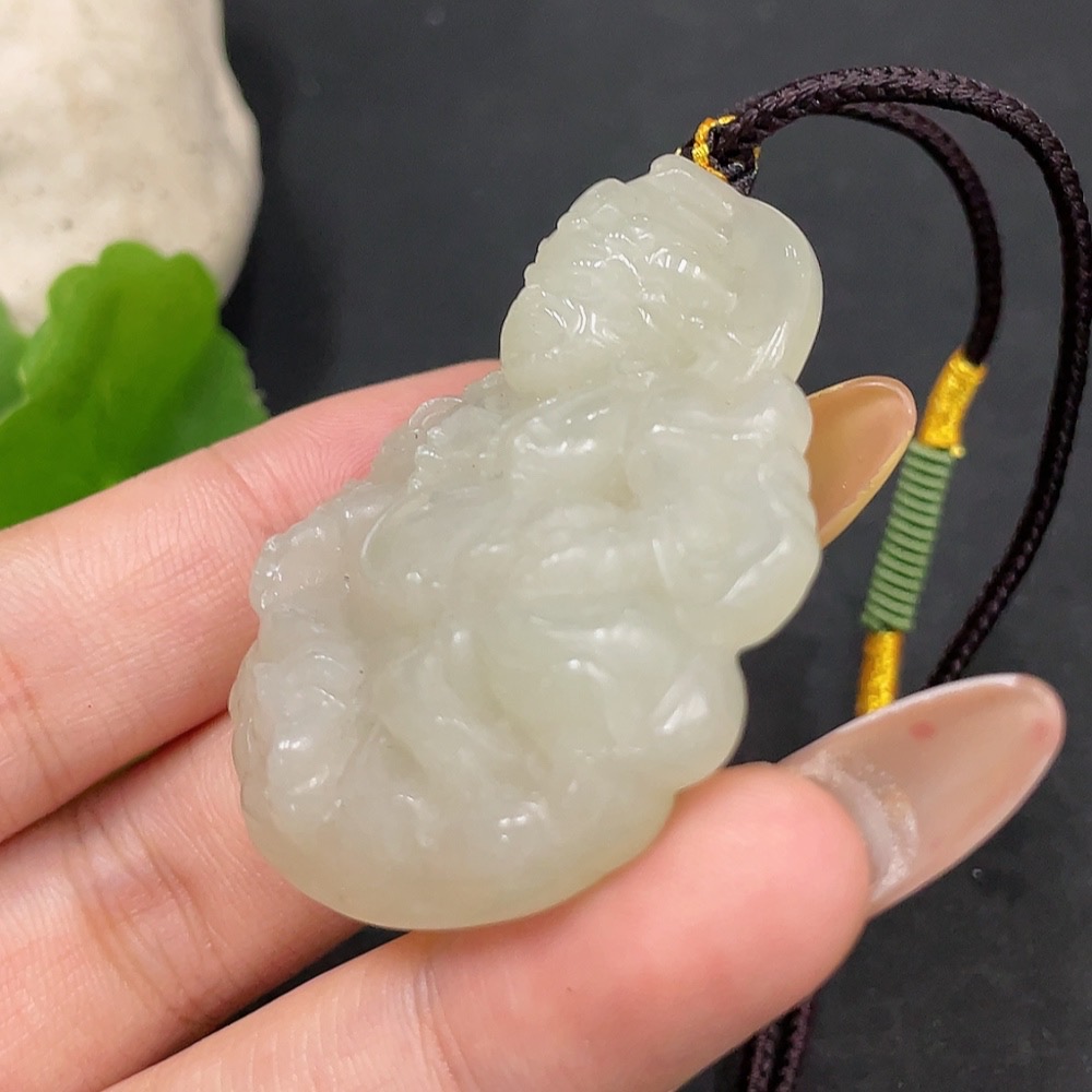 H32706472 Hetian Jade Pendant - Yellow Jambhala (Total Weight Including Rope: 33.3g)