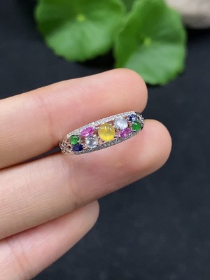 F30496836 Jadeite Cabochon Inlaid Ring 18K Gold Size 14 Total Weight Approx.1.6g Color Origin Undetermined Non-Type A Bead With Diamond Accents