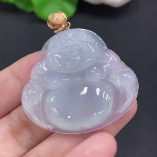 F26972285 Jadeite Buddha Pendant with 18K Gold Clasp, Total Weight Approximately 20.3g