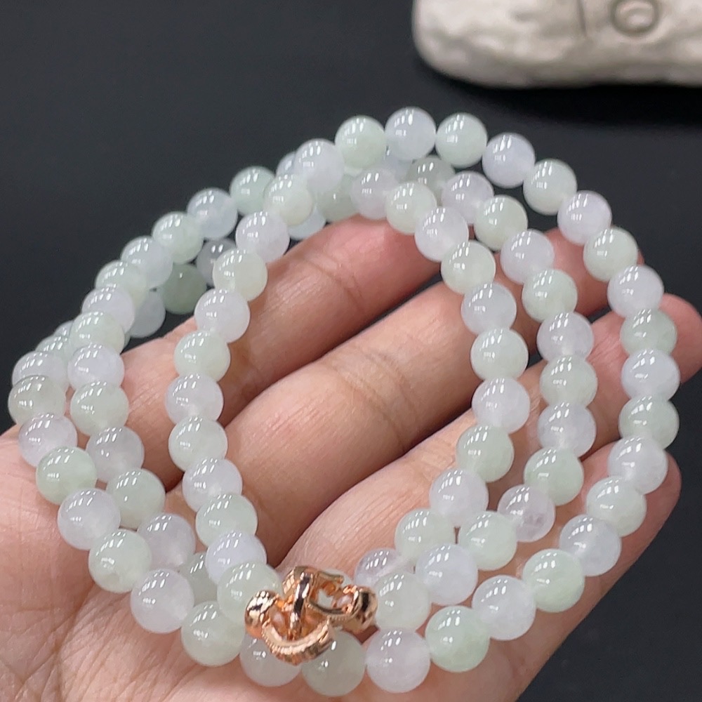 F28196302 Jadeite Bead Necklace Approx. 6.8mm Total Weight Approx. 53.19g Non-Gold Clasp
