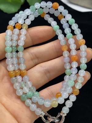 F32789451 Jadeite Bead Necklace Approx. 5.3mm Total Weight Approx. 35.74g Non-Gold Color Origin Undetermined