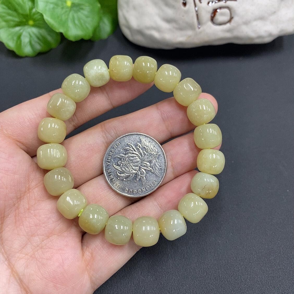 H0737668 Hetian Jade Bead Necklace, Some Beads with Cracks, 10mm, Total Weight 33.6g