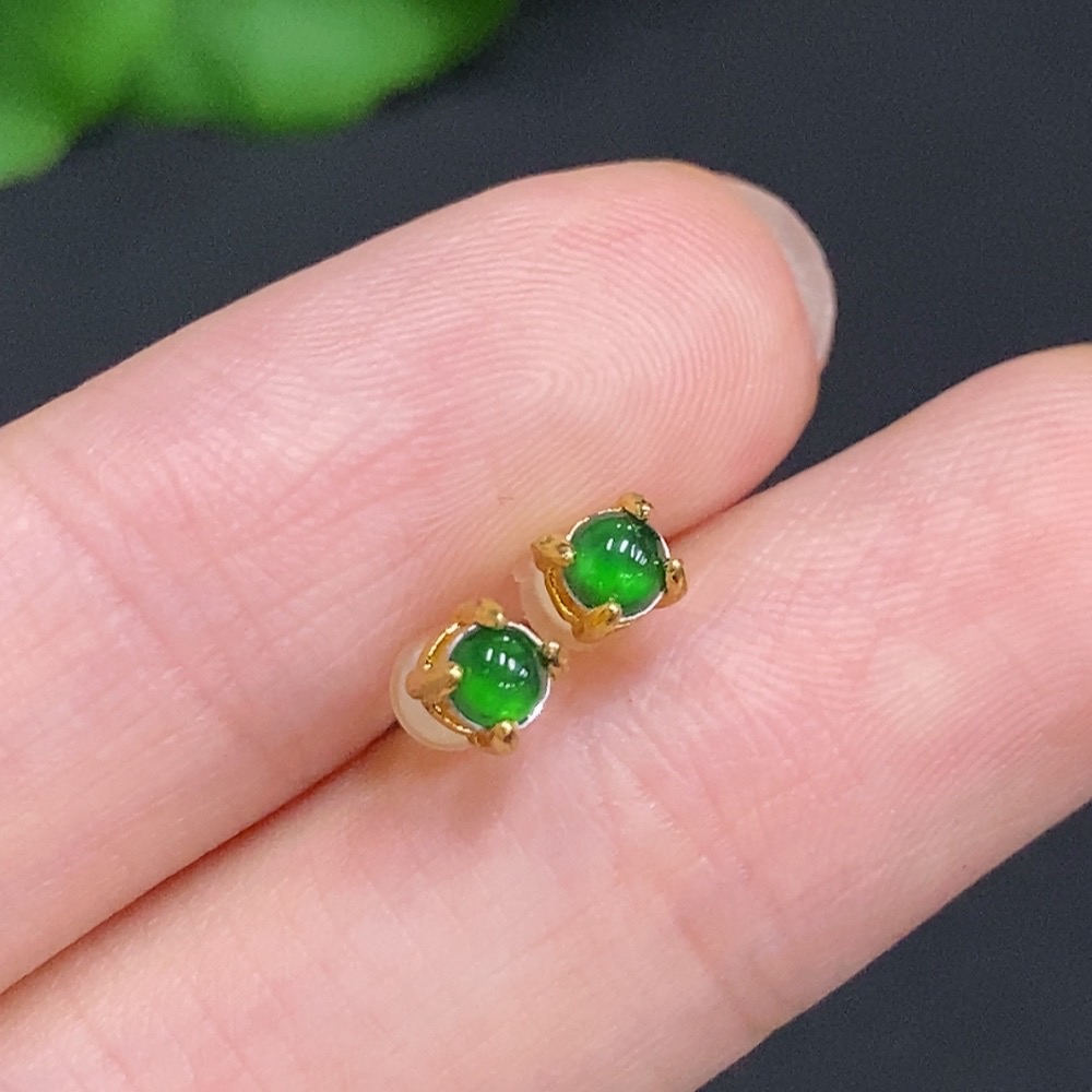 F35156115 Jadeite Cabochon Stud Earrings Non-Gold Total Weight Approx. 0.3g