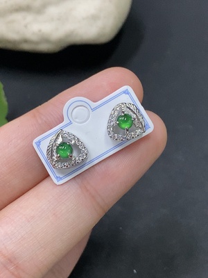 F29322510 Jadeite inlaid earrings, total weight approx. 1.7g (non-gold inlaid)
