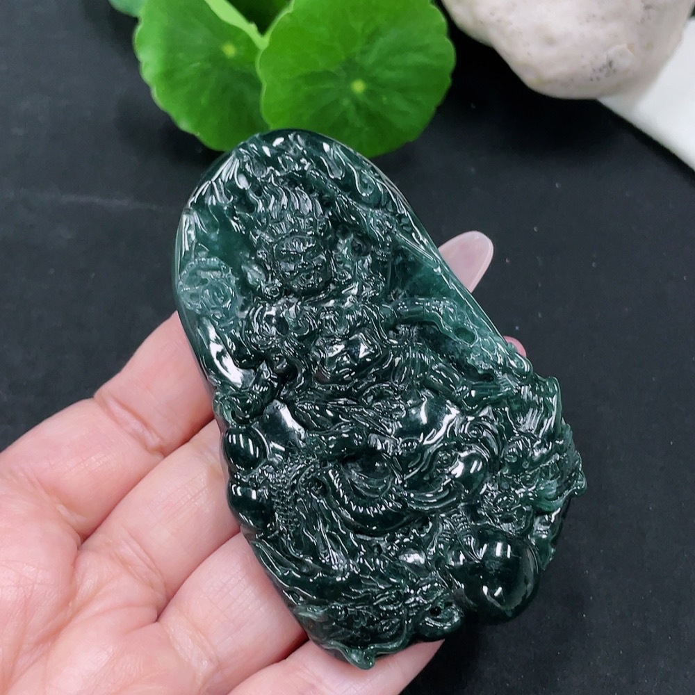 F34013854 Jadeite Fudo Myoo Statue with Base, Total Weight Approx. 61.37g