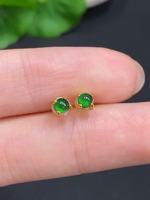 F35156115 Jadeite Cabochon Stud Earrings Non-Gold Total Weight Approx. 0.3g