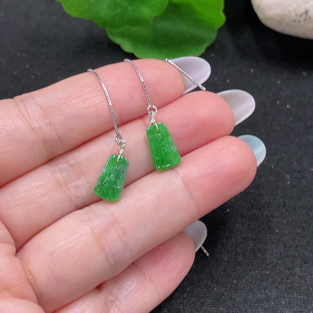 F33898719 A Pair of Jadeite Inlaid Earrings Total Weight Approx. 1.1g (Non-Gold Inlaid)