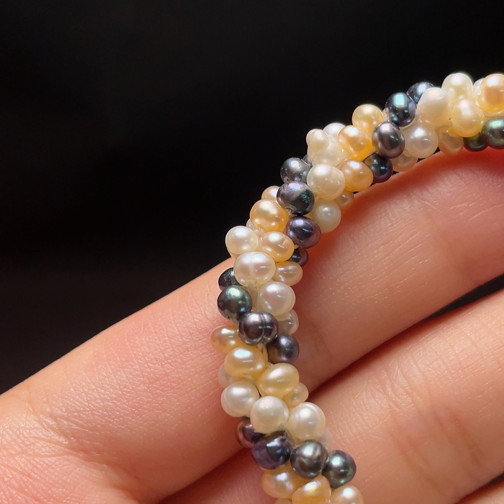 C34988389 Pearl Bracelet (White Yellow) Black Beads Non-Natural Non-Gold Total Weight Approx.11.5g (Color)