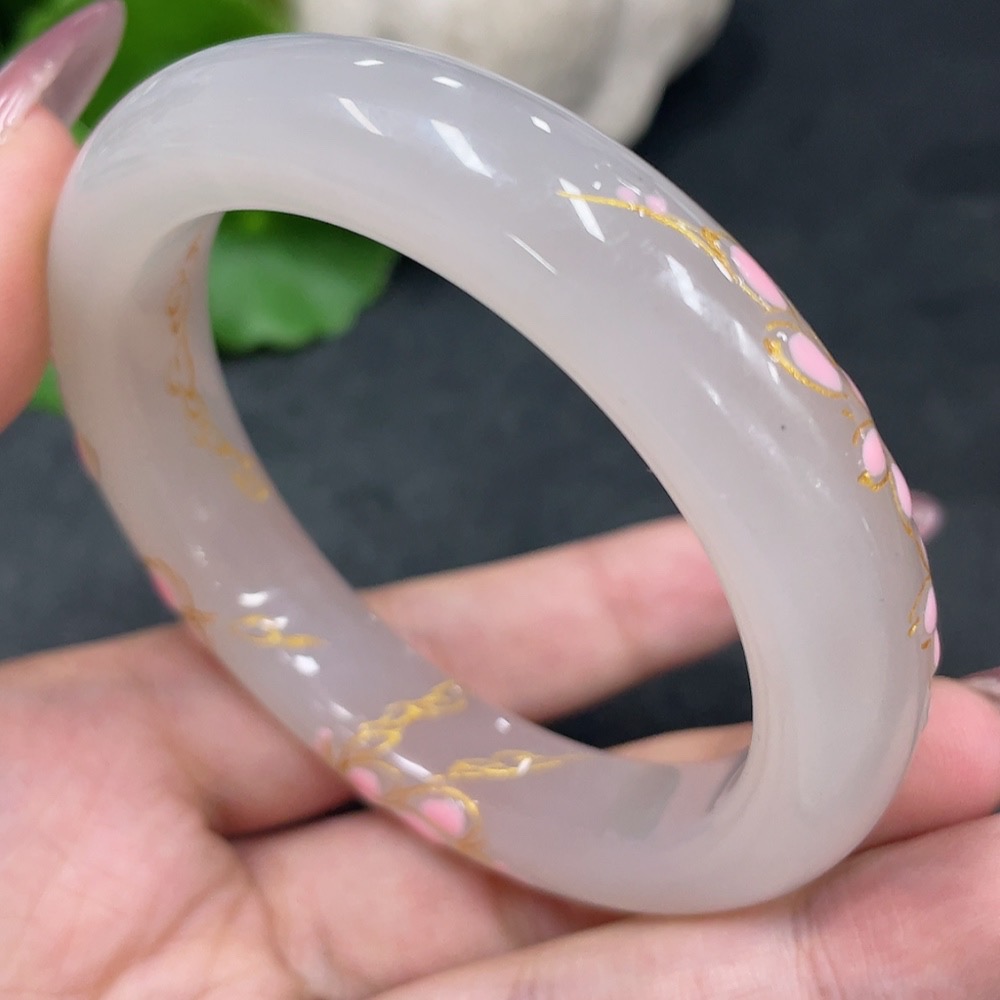 H33897297 Hetian Jade Round Bracelet, Process Coating, Size 55, Total Weight Approx. 56.3g