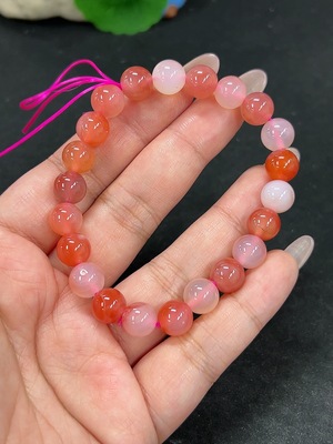 H41938944 盐源玛瑙手串 卡8.9mm左右 仅红色 货品总重约23.4g