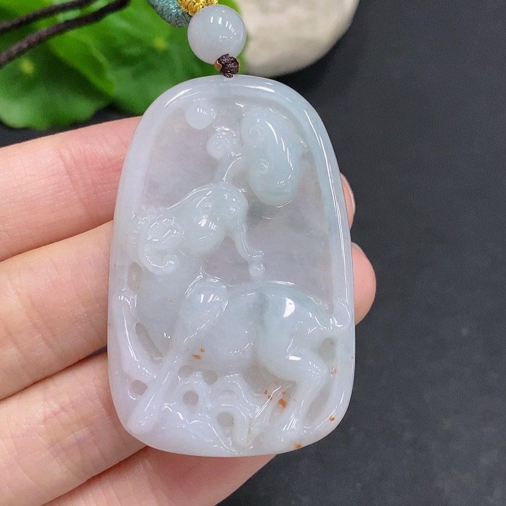 F34968786 Jadeite Zodiac Sheep Pendant Total weight about 20.7g (including rope weight)