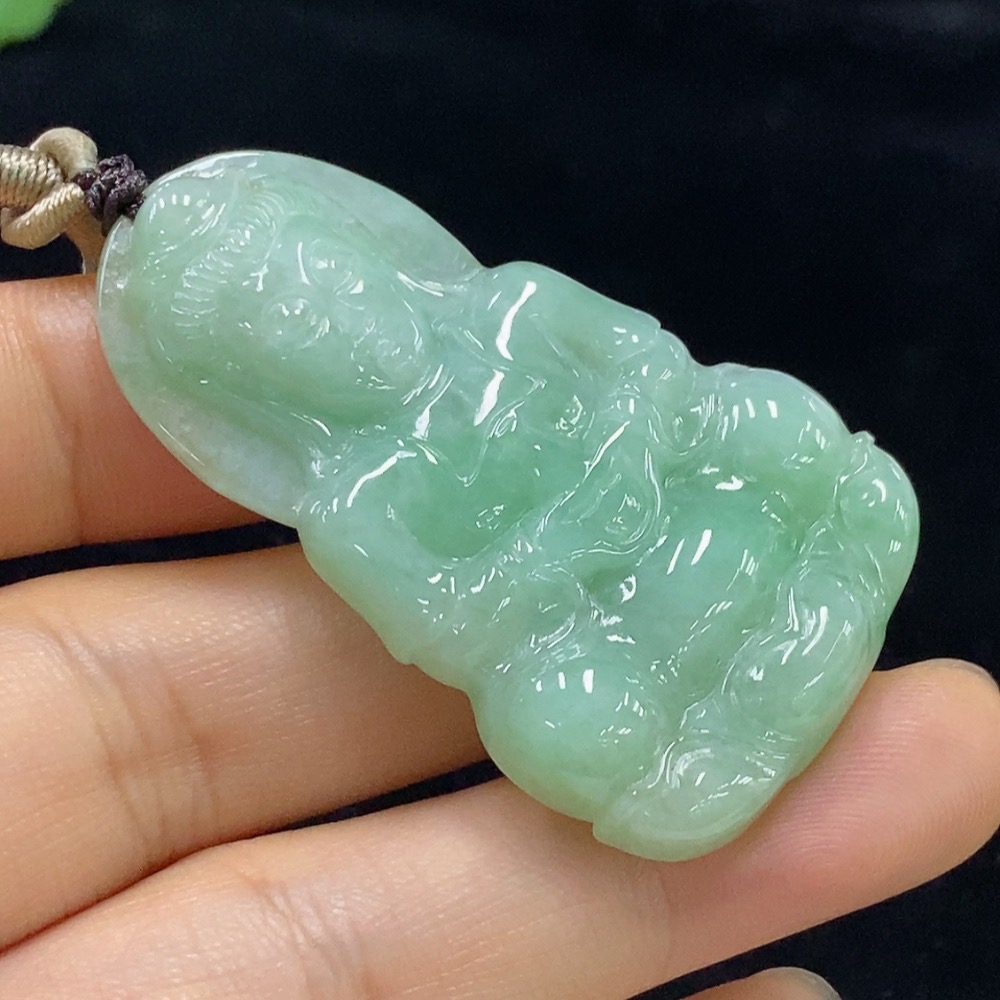 F33910483 Jadeite Guanyin Pendant Total Weight Approx. 20.84g (Including Rope)
