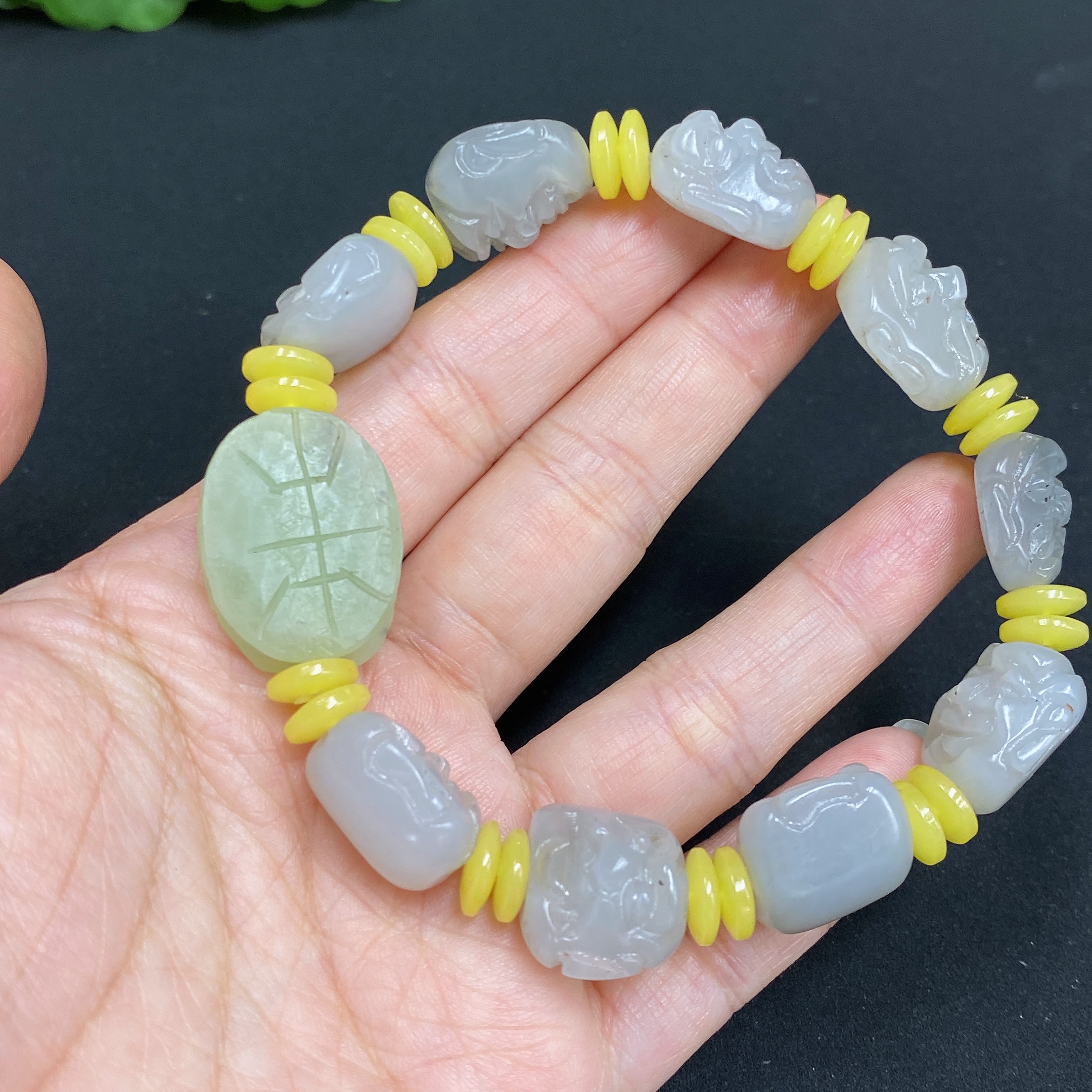 H34985355 Hetian Jade Bracelet with Non-Hetian Jade Beads, Total Weight Approx. 38.2g