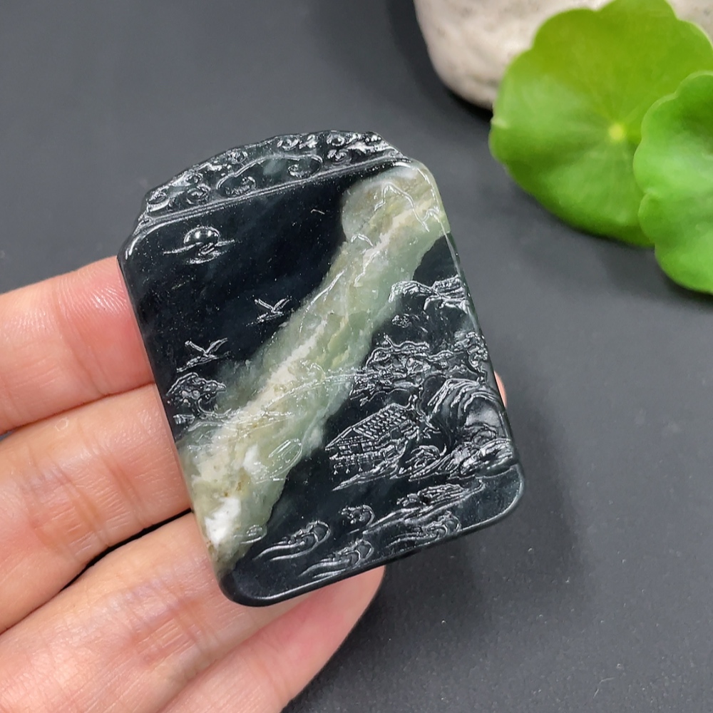 H18071297 Hetian Jade Pendant  Landscape Plaque  Total Weight About 35.2g