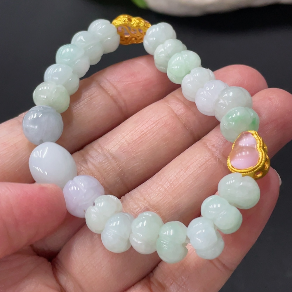 F34999428 Jadeite Bracelet Approx. 8.1mm Beads Non-Grade A Accessories Non-Gold Inlaid Total Weight Approx. 19.79g