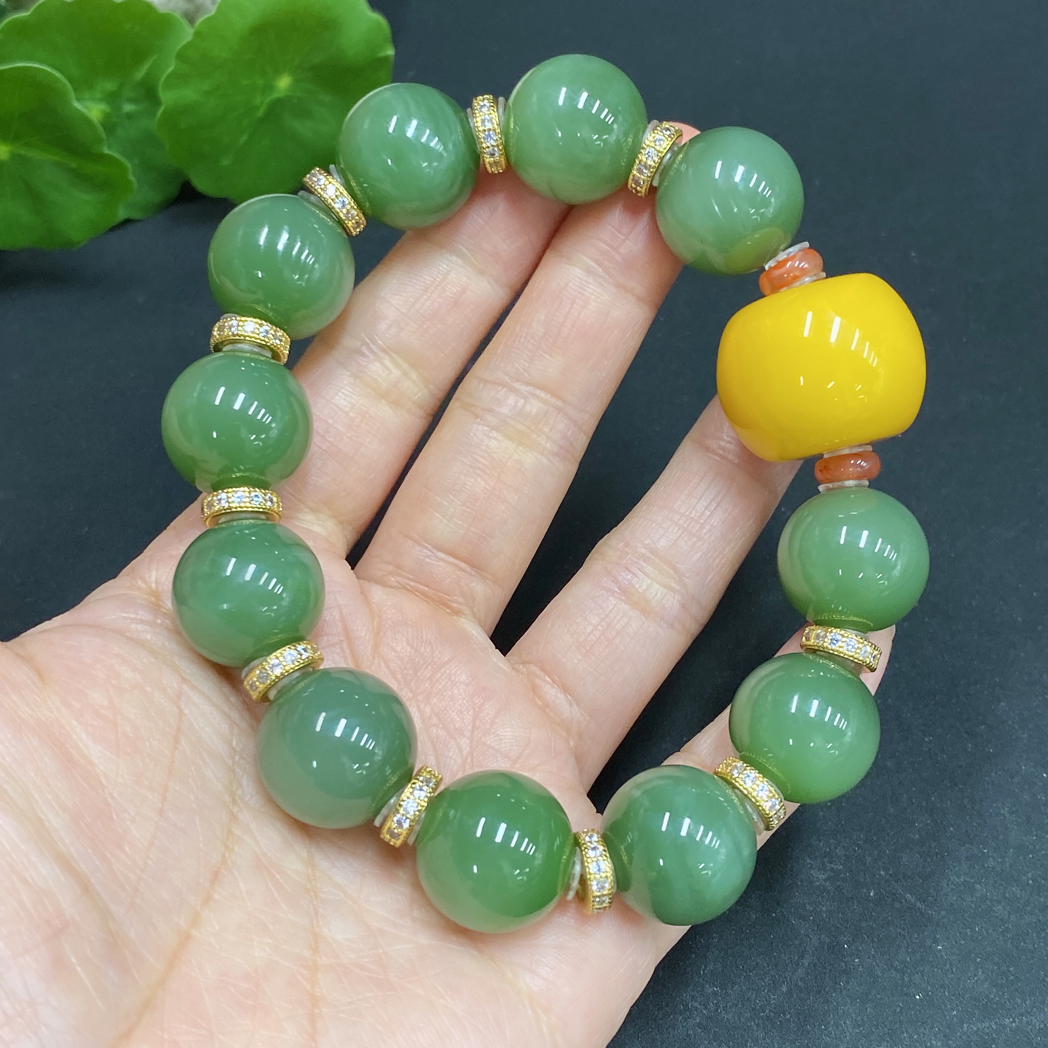 H29405952 Hetian Jade Bracelet Approx.15.8mm Non-gold-inlaid Total Weight Approx.83.6g With Amber and Southern Red Agate