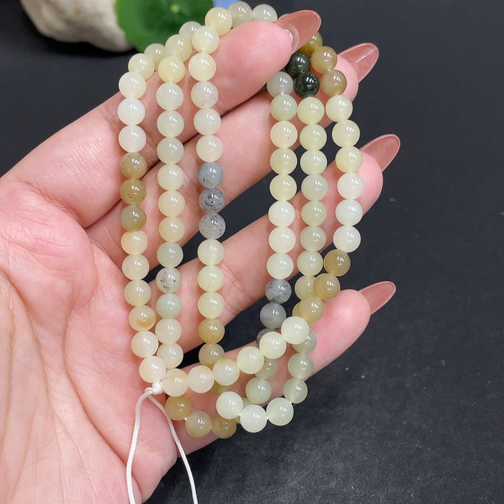 H34010349 Hetian Jade Bead Necklace, Approx. 5.9 mm, Total Weight About 36.8g