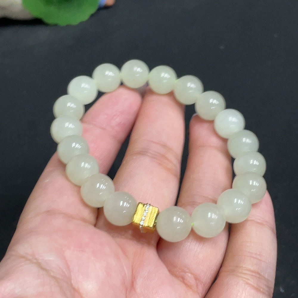 H33864203 Hetian Jade Bracelet Card 9.3mm Approx. Total Weight About 26.9g Non-Gold