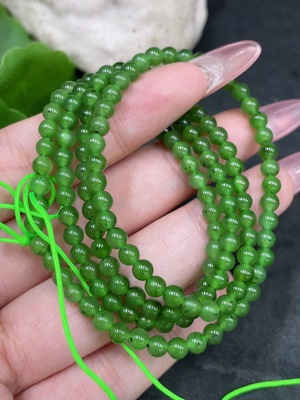 H34959658 Hetian Jade Jasper Bead Necklace, approx. 4mm, total weight approx. 14g