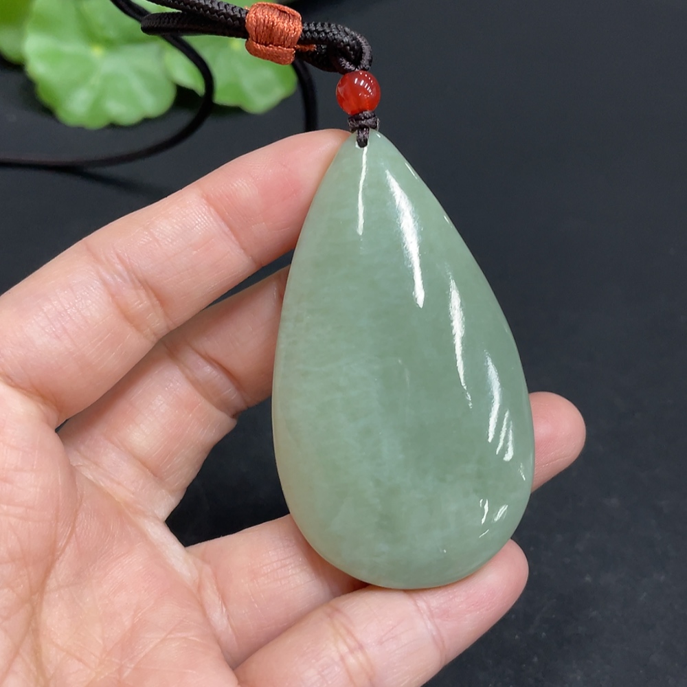 H34052977 Hetian Jade Pendant, Water Drop, Total Weight (including rope) Approx. 37.6g