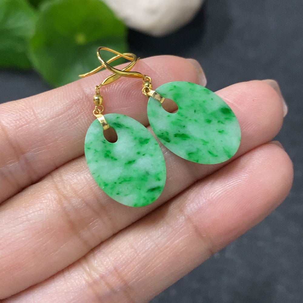 F34031101 Jadeite ear hooks pair 18k gold total weight approx.1.29g