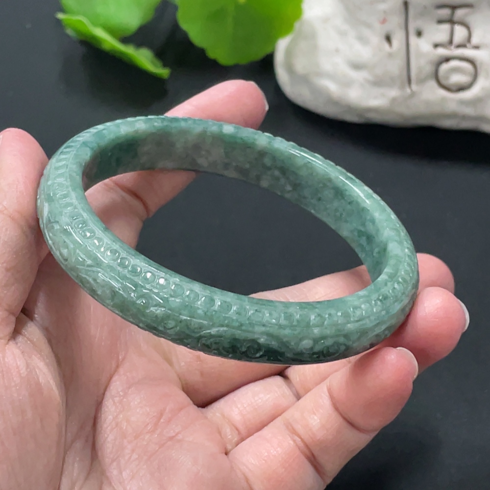 F33935013 Jadeite Round Bangle, Total Weight Approx. 49.5g, Size 60.3