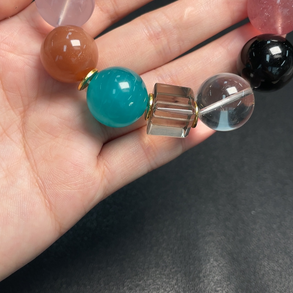 C33888694 Crystal Bracelet with Non-Natural Gemstones, Non-Gold, Total Weight Approx. 91.48g, Size Approx. 18.5mm (Mixed Stones)