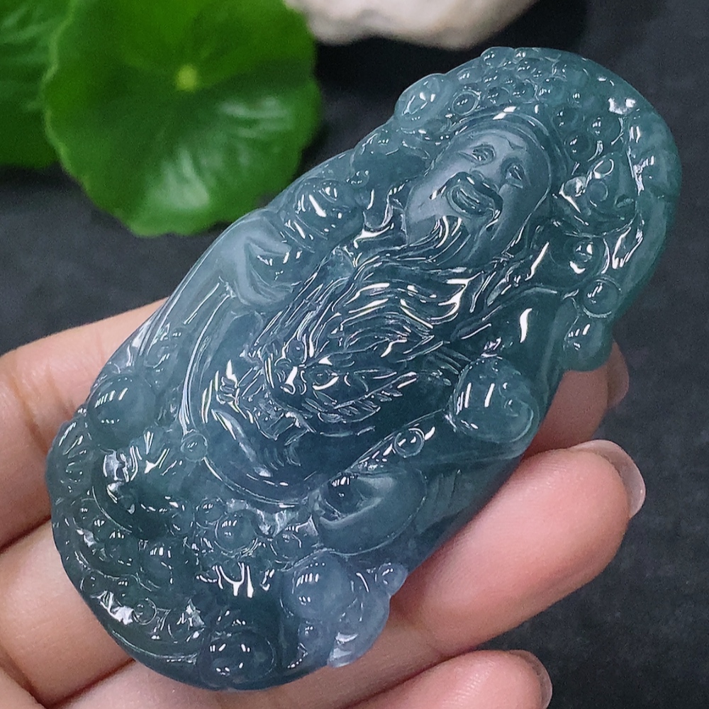 F34042760 Jadeite Pendant of the God of Wealth, total weight approximately 44g
